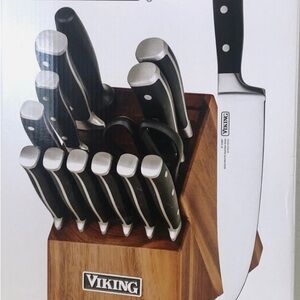 Viking Black and Silver Knife Set with Wooden Block